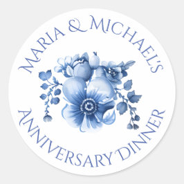 Adesivo Redondo Aquarela Floral Vintage Azul Chinoiserie Holandesa