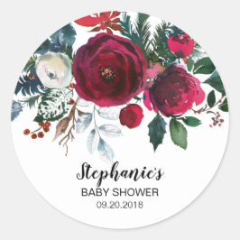 Adesivo Redondo Aquarela Flores de Borgonha de inverno