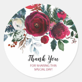 Adesivo Redondo Aquarela Flores de Borgonha de inverno