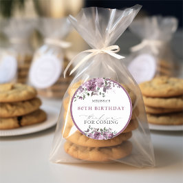 Adesivo Redondo Aquarela Flores Roxas Qualquer Idade Aniversário