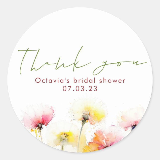 Adesivo Redondo Aquarela Flores Selvagens Legais Agradeço
