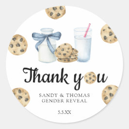 Adesivo Redondo Aquarela Leite e Cookies Obrigado gênero revelação