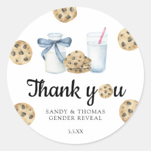 Adesivo Redondo Aquarela Leite e Cookies Obrigado gênero revelação