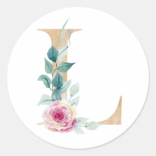 Adesivo Redondo Aquarela letra L com rosas