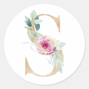 Adesivo Redondo Aquarela letra S com rosas