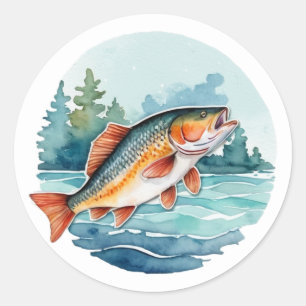Adesivo Redondo Aquarela moderna de pesca