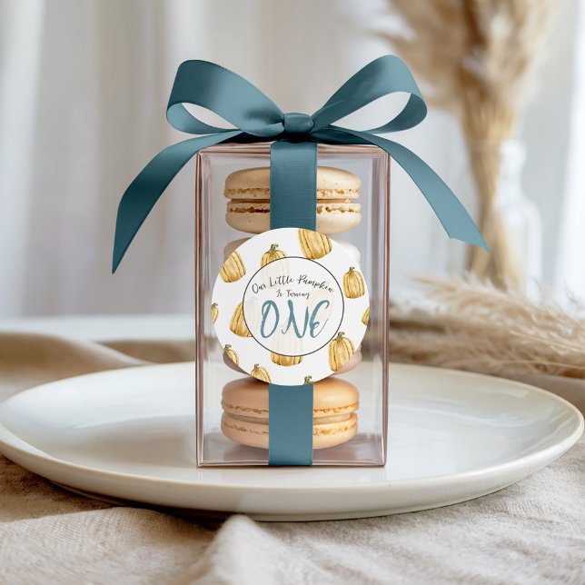 Adesivo Redondo Aquarela Pequena Abóbora Azul Aniversário de Outon (Criador carregado)