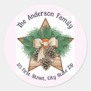Adesivo Redondo Aquarela Pine Tree Cone Verdes Natal Personalizado