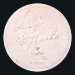 Adesivo Redondo Aquarela Romântica Blush Coastal Beach Obrigado<br><div class="desc">PixDezines champanhe cor-de-rosa ou blush watercolor costeiro / praia / costa,  uma letra de coraçãozinho e de escrita elegante em falso rosa Gold Love & Obrigados para etiquetas de presentes de casamento ou qualquer ocasião especial. Copyright © 2017-2019 PixDezines ™. Todos os direitos reservados.</div>