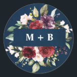 Adesivo Redondo Aquarela Romântica Vermelho Borgonha Azul Floral<br><div class="desc">Convites de casamento elegantes e modernos com selos de envelope de floral aquarela romântica apresentam um buquê de borgonha / marsala, rosa bege, rosas aquarela azul marinho roxo, com folhagens combinando. Perfeito para um casamento de outono / verão. Encontre mais designs e variações correspondentes na minha loja "blissweddingpaperie". E sinta-se...</div>