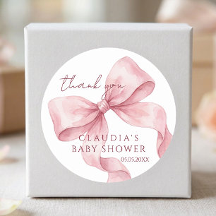 Adesivo Redondo Aquarela Rosa Doce Obrigada Chá de Bebê