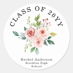 Adesivo Redondo Aquarela Rosa Floral Classe de Graduação
