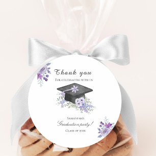 Adesivo Redondo Aquarela Roxo Lavanda Floral Graduação
