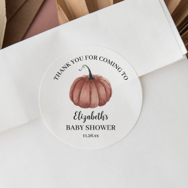 Adesivo Redondo Aquarela Ruspumpkin Obrigado Chá de fraldas (Criador carregado)