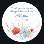 Adesivo Redondo Aquarela Suculente Bat Botânico Floral Mitzvah<br><div class="desc">Este design apresenta um elegante buquê floral suculento de aquarela em coral e azul com as informações de Obrigado acima. Personalize editando o texto nas caixas de texto. Projetado para você pelo Evco Studio www.zazzle.com/store/evcostudio #mitzvah #batmitzvah #eventplanejador #mazeltov #jedesejo #mitzvahswag #festa #joishlife #casamento #kosher #obrigados #mitzvahlife #corporateevents #mitzvahpartidário #partyplanejar #batmitzvahgirl...</div>