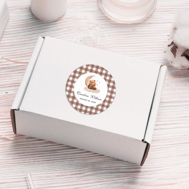 Adesivo Redondo Aquarela Teddy chá de fraldas neutro em termos de  (Criador carregado)