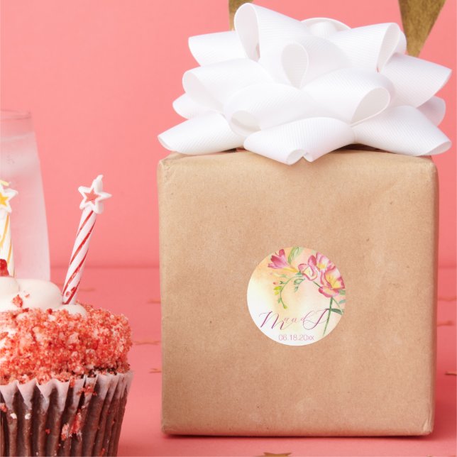 Adesivo Redondo Aquarela Tropical Freesia (Festa)