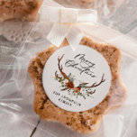 Adesivo Redondo aquarela veado floral feliz natal<br><div class="desc">Desenho de Feliz Natal,  escrita floral de veado rústico moderna bela festa favor sticvkrert. Parte de uma coleção natural,  terracota,  preta e verde elegante salgueiro.</div>