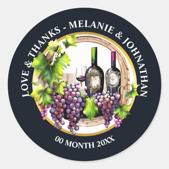 Adesivo Redondo Aquarela vinho uvas garrafas vidro redondo adega (Frente)
