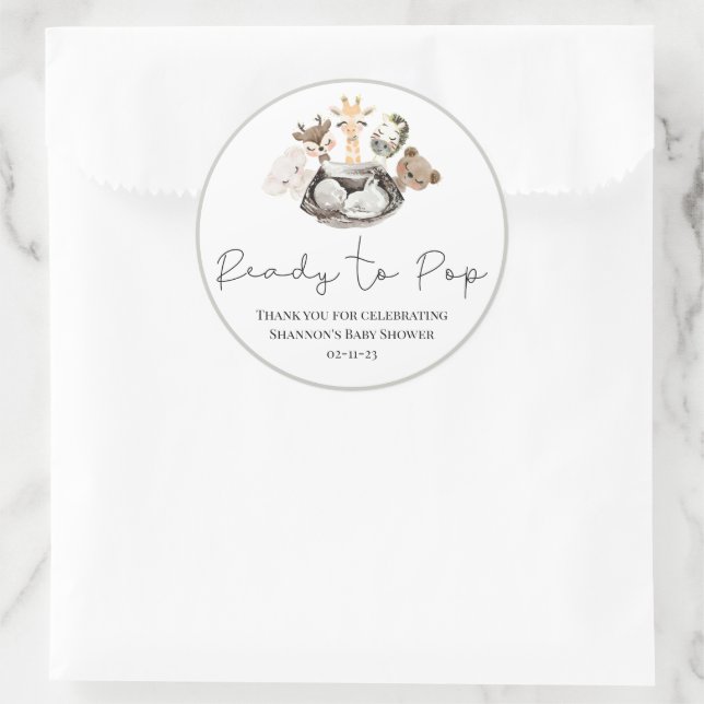 Adesivo Redondo Aquarelas Animais Falham Chá de fraldas Dourado mo (Bolsa)