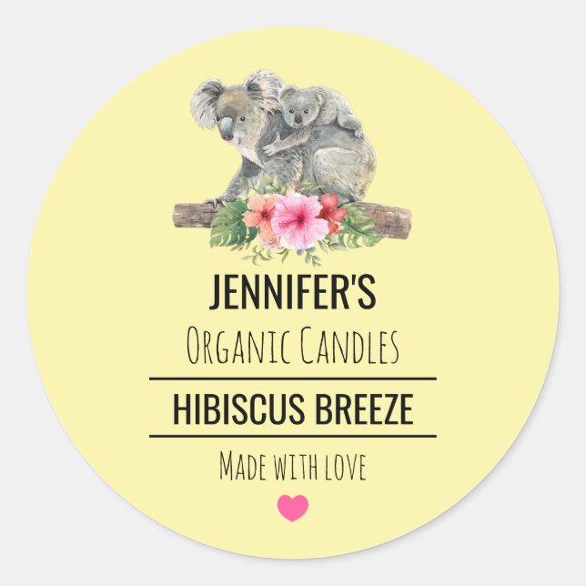 Adesivo Redondo Aquarelas Koala Bears Sabão ou Cheiro de Velas (Frente)