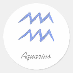 Adesivo Redondo Aquário. Sinal da astrologia do zodíaco. Azul