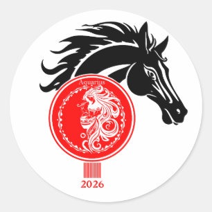 Adesivo Redondo Aquário x Ano do Cavalo 2026