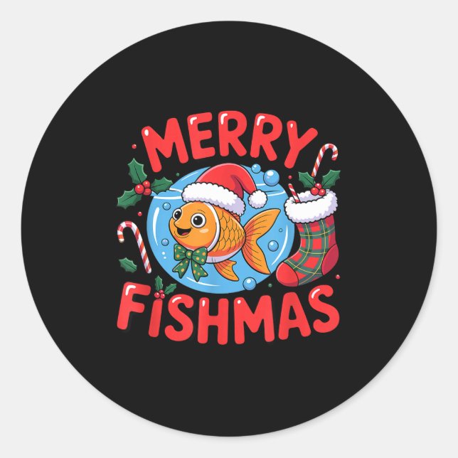 Adesivo Redondo Aquarium Lover Trocal Fiank Christmas Merry Fishma (Frente)
