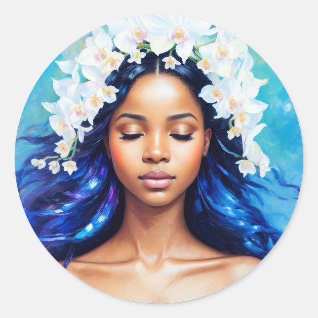 Adesivo Redondo Aquarius Black Girl Zodiac Art (Frente)