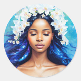 Adesivo Redondo Aquarius Black Girl Zodiac Art