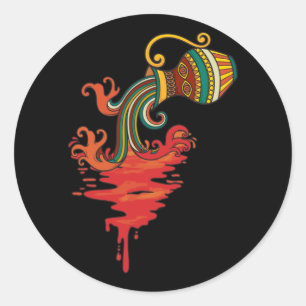 Adesivo Redondo Aquarius Retro Sunset - Sinal Zodítico Aniversár