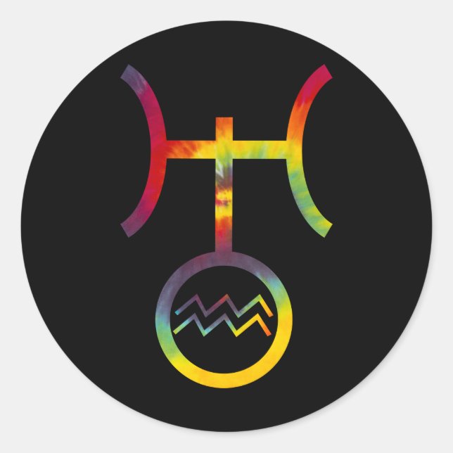 Adesivo Redondo Aquarius Uranus - Símbolo Planetário Tie Dye Party (Frente)