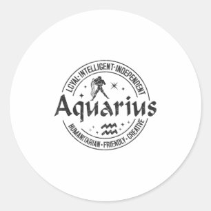 Adesivo Redondo Aquarius Virtude Estilo Vintage Zodiac Design, Aqu