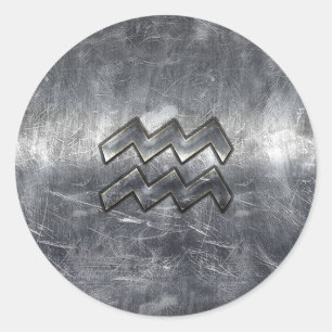 Adesivo Redondo Aquarius Zodiac - Estilo de Aço Prateado Distante