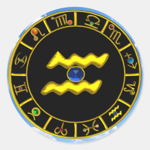ADESIVO REDONDO AQUARIUS/ZODIAC JOIAS DE ANIVERSÁRIO DOURADO