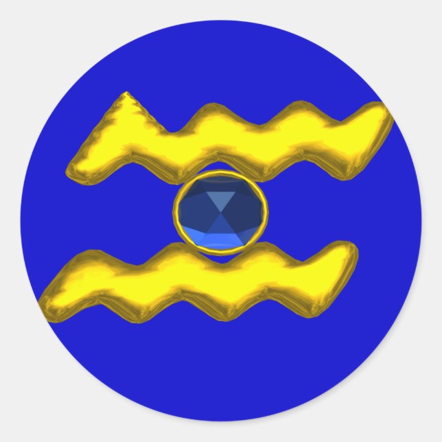 ADESIVO REDONDO AQUARIUS/ZODIAC JOIAS DE ANIVERSÁRIO DOURADO (Frente)