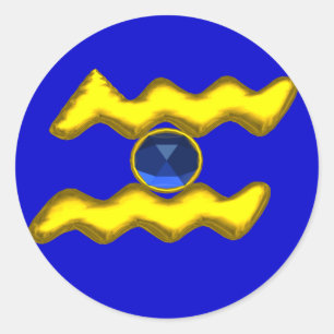 ADESIVO REDONDO AQUARIUS/ZODIAC JOIAS DE ANIVERSÁRIO DOURADO