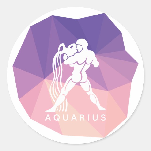 Adesivo Redondo Aquarius Zodiac, sinal 3d. (Frente)