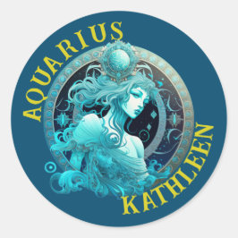 Adesivo Redondo Aquarius Zodiac Sinal Astrology Sticker