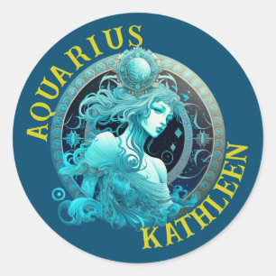 Adesivo Redondo Aquarius Zodiac Sinal Astrology Sticker