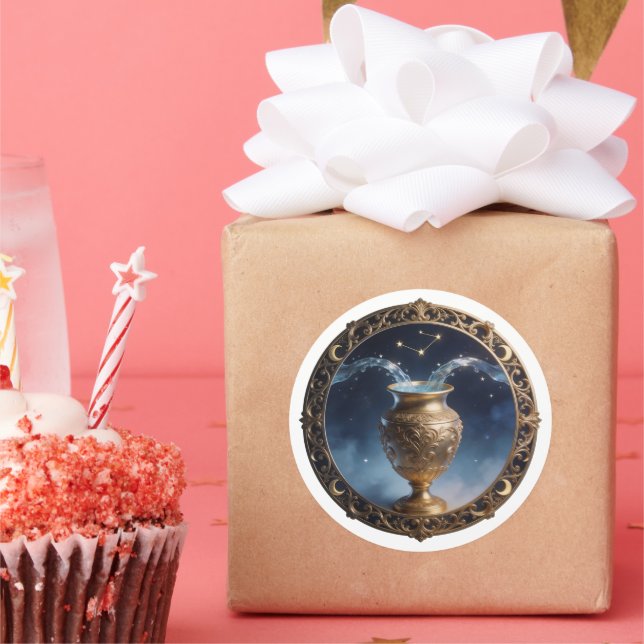 Adesivo Redondo Aquarius Zodiac Water Bearer (Festa)