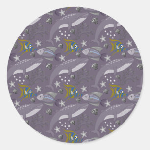 Adesivo Redondo Aquatic animals pattern   ocean underwater life 24