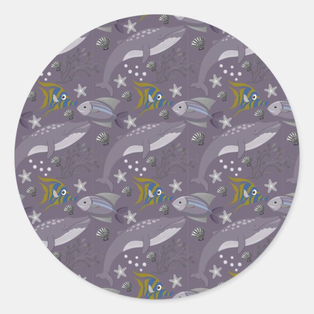 Adesivo Redondo Aquatic animals pattern | ocean underwater life 24 (Frente)
