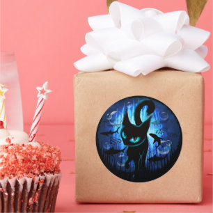 Adesivo Redondo Aquático - Gato Surreal na Fantasia do Oceano Prof