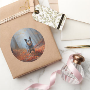 Adesivo Redondo Aquecedor Azul nas Folhas do outono Cai Inspire