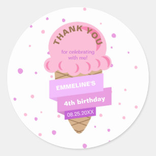 Adesivo Redondo Aqui Está a Colher Sorvete Doce Rosa Aniversário