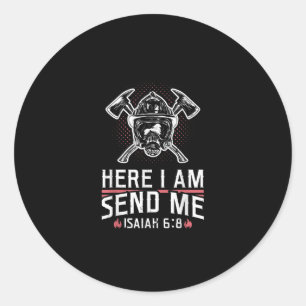 Adesivo Redondo Aqui Estou Enviando-Me Isaiah 68 Bombeiro