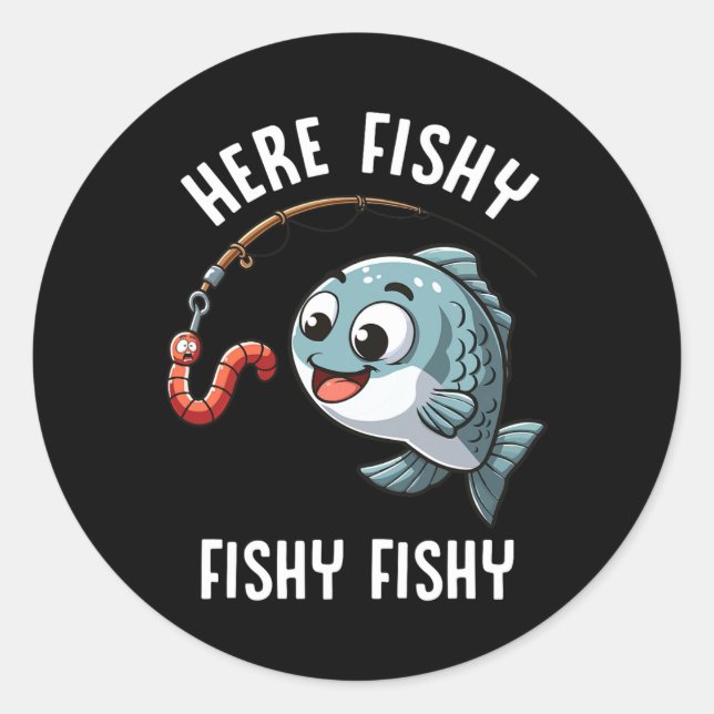Adesivo Redondo Aqui Pescado Pescado Espinheiros Engraçados Pescad (Frente)