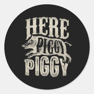 Adesivo Redondo Aqui Piggy T Shirt Boar Caçando Porco Vintage