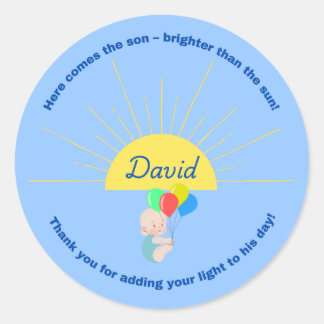 Adesivo Redondo Aqui vem o Chá de fraldas do filho para o garoto